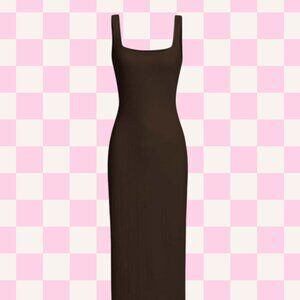 SHEIN Bodycon Ribbed Brown Midi Dress